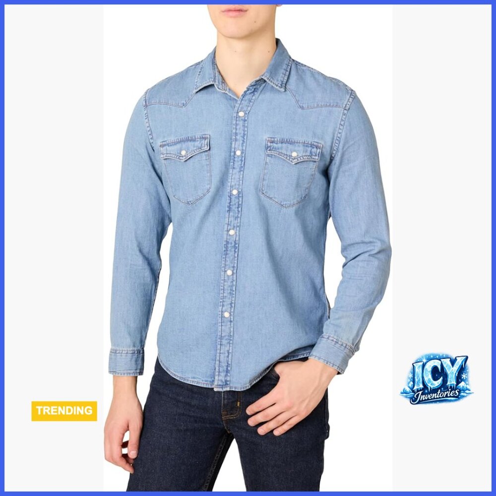 Long Sleeve Denim Shirt, Lightweight Cotton, Regular Fit